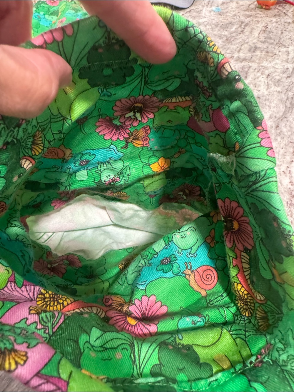 Run & Fly Frog Print Dungarees Overalls Green Cottagecore XXL - Picture 15 of 16